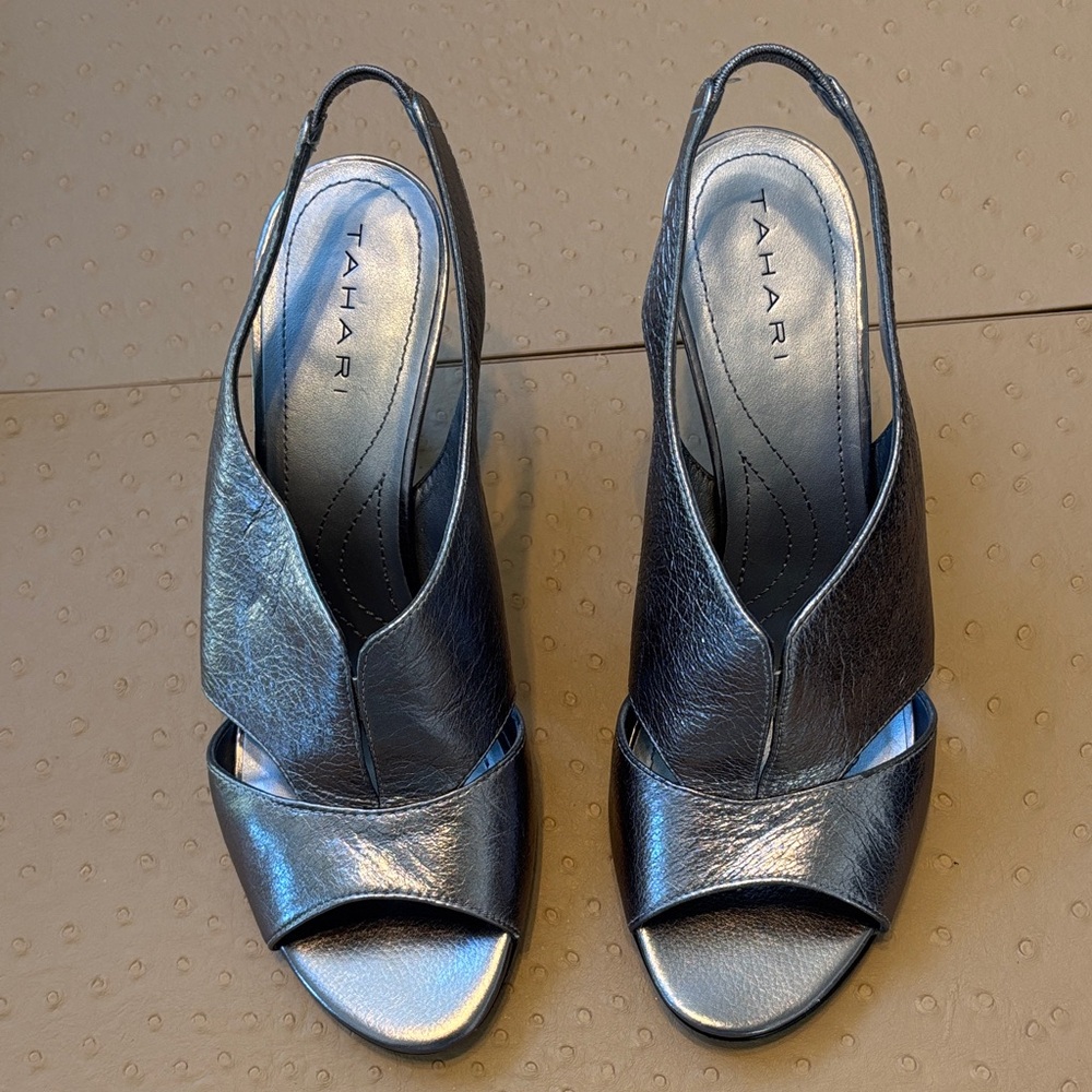 Tahari Metallic Black Slingback Heels